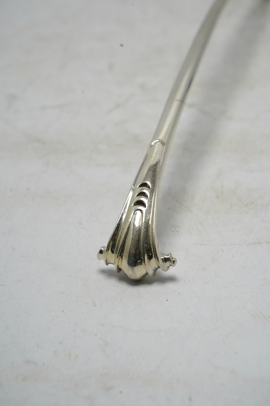 A George III silver Onslow pattern soup ladle, by James Tookey, London, 1766, 34.8cm, 5oz. Condition - fair to good